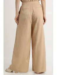 Women's Flowy Wide-Leg Pants  Solid Color, Front Pleats - 2