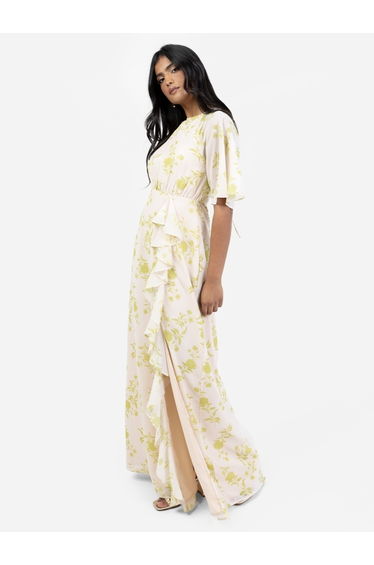 Anaya With Love Chartreuse Floral Self-Tie Keyhole Back Dress