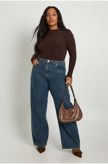 Plus Double Layer Slinky Long Sleeve T-Shirt - chocolate