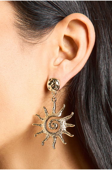 Statement Sun Pendant Earrings - gold
