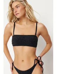 Black Strapless Silvery Bikini Top - 1