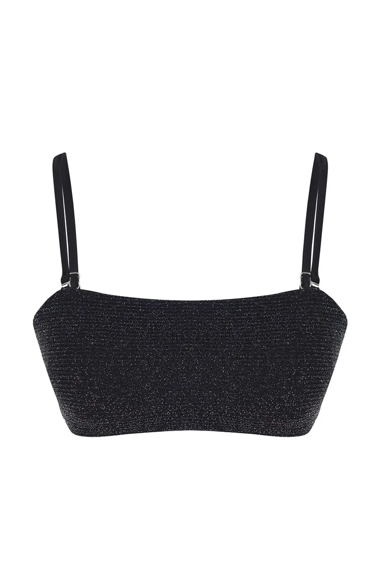 Black Strapless Silvery Bikini Top - 4
