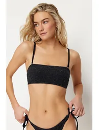 Black Strapless Silvery Bikini Top