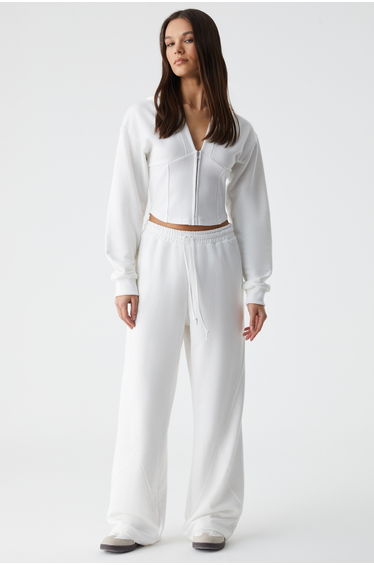 GRIMELANGE KLED Women's Drawstring Wide Leg Regular Cream Sweatpants
