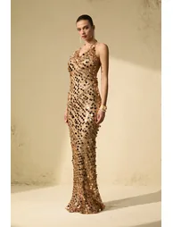 Radiance Starlet Gold Sequin Fishnet Maxi Dress - 4