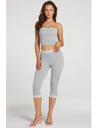 Modal Lace-Trim Mid-Rise Capri Trousers in Grey Marl - 4
