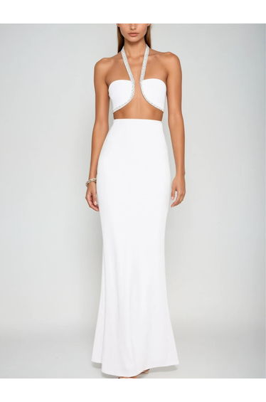 Acer Halterneck Crystal Maxi Dress In White
