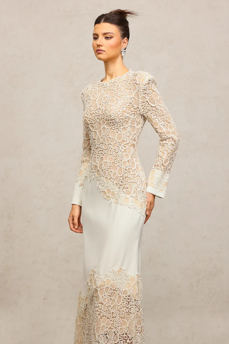 Wedasa Round Neck Long Sleeves Embroidery Lace Maxi Dress Bella