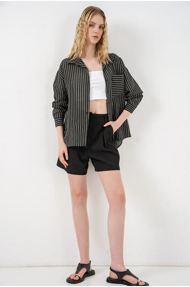 BDART Oversized Striped Long Sleeve Shirt with Pocket