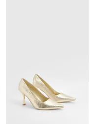 Wide Fit Metallic Textured Court Shoes