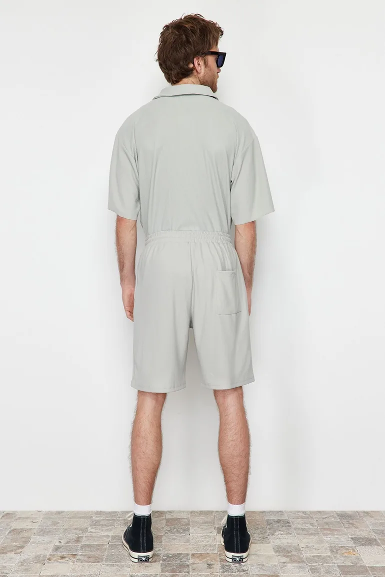 Limited Edition Stone Men's Oversize/Wide Cut Textured Non-Wrinkle Ottoman Shorts - 5