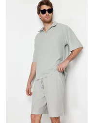 Limited Edition Stone Men's Oversize/Wide Cut Textured Non-Wrinkle Ottoman Shorts - 2