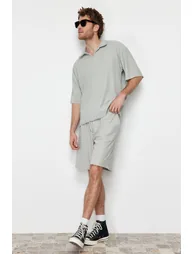 Limited Edition Stone Men's Oversize/Wide Cut Textured Non-Wrinkle Ottoman Shorts