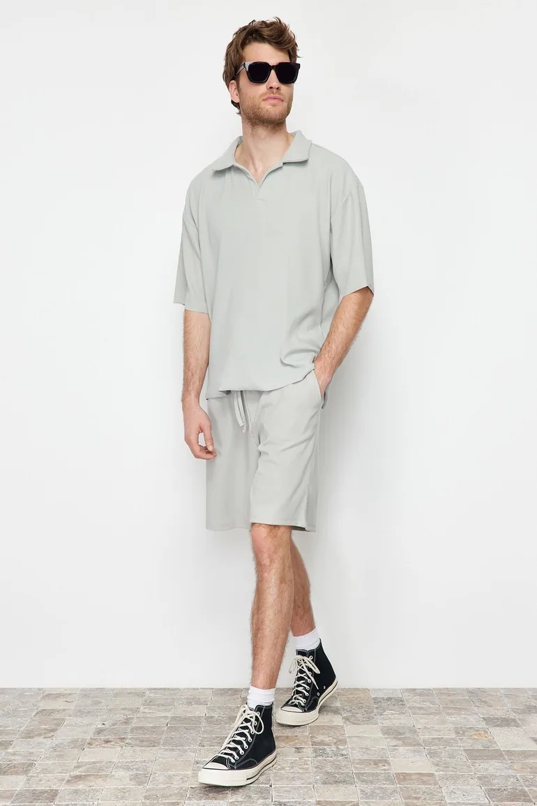 Limited Edition Stone Men's Oversize/Wide Cut Textured Non-Wrinkle Ottoman Shorts - 1