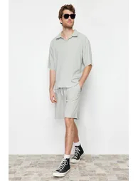 Limited Edition Stone Men's Oversize/Wide Cut Textured Non-Wrinkle Ottoman Shorts - 1