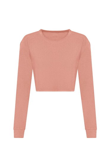 Awdis Womens/Ladies Long-Sleeved Crop T-Shirt - Dusty Pink