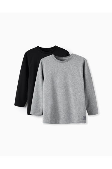 Pack of 2 Long Sleeve T-Shirts for Boys, Black/Grey