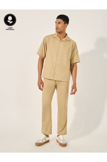 Linen Blend Shirt and Pant Co-Ords Set with Chest Pocket