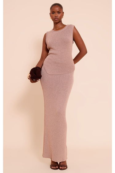 Taupe Bobble Knit Low Rise Maxi Skirt