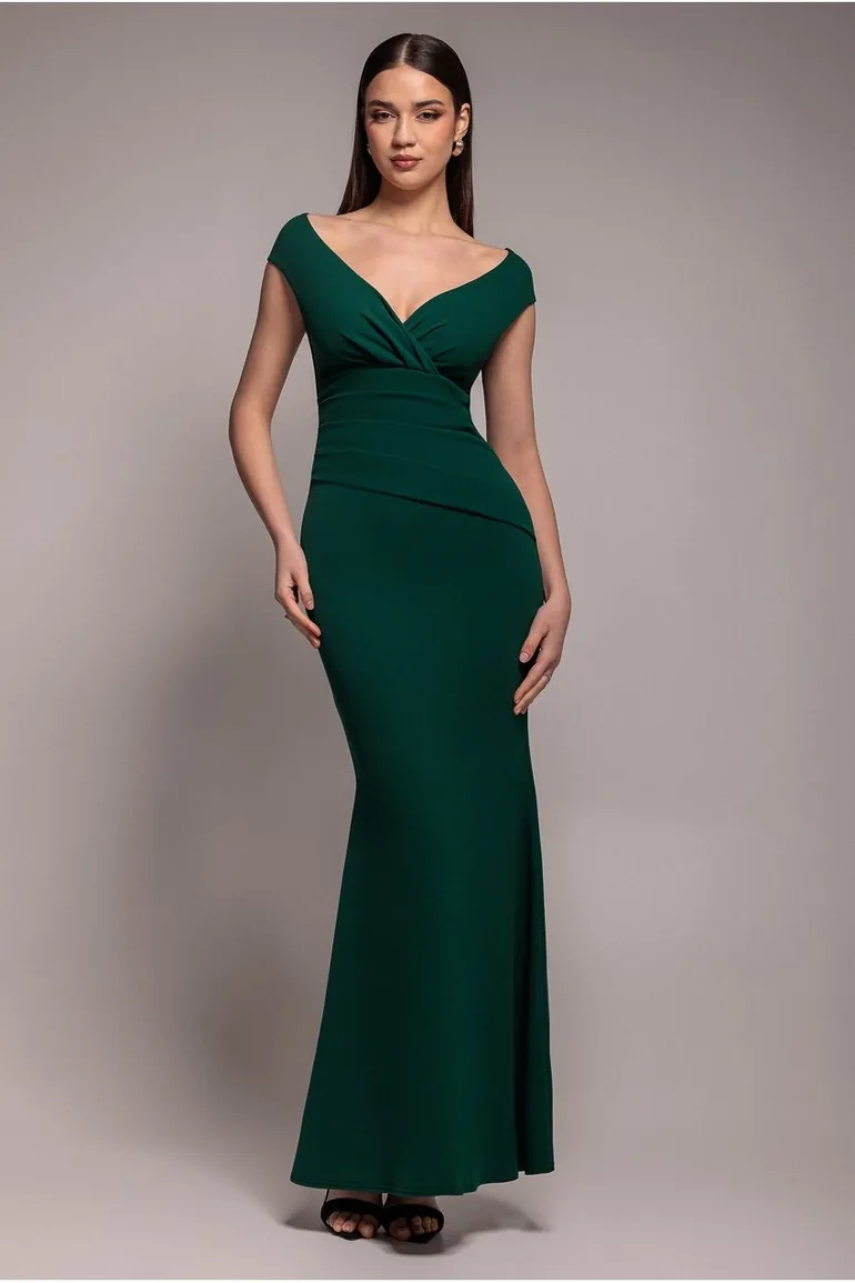 bardot pleated maxi dress Emerald Coast Bardot Pleated Maxi Bridesmaid Dress