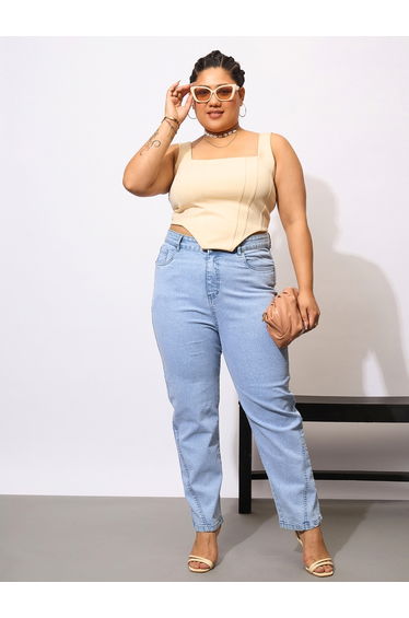 Plus Size Acid Wash Mom Fit Jeans