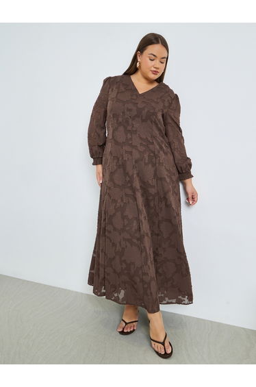 Plus Size Jacquard V Neck Maxi Dress
