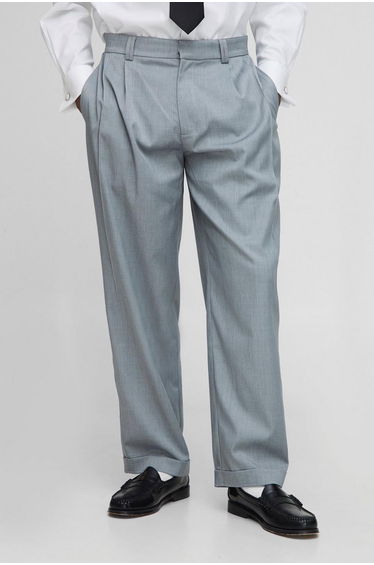 Tapered Pleat Front Trouser With Turn Up Hem - light grey