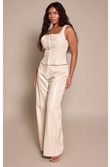Shape Cream Faux Leather Ruched Bust Square Neck Corset Top