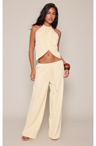 Lemon Halter Neck Overlay Front Top Co-ord