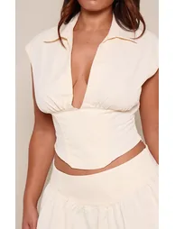 Shape Cream Plunge Short Sleeve Blouse Co-ord - 3