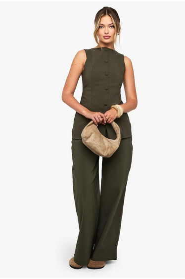 Super Stretch Wide Leg Trousers - khaki