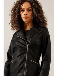 Black Faux Leather Biker Jacket - 2
