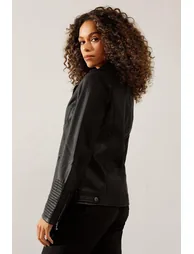 Black Faux Leather Biker Jacket - 3