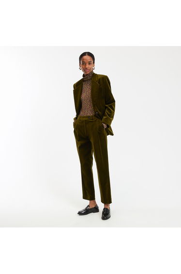Cigarette Trousers with Pleats in Smooth Velour