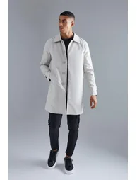 Single Breasted Poly Twill Mac - stone