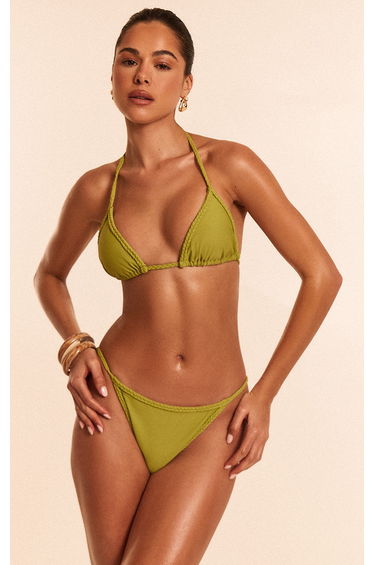 Olive Plait Binding Tanga Bikini Bottoms