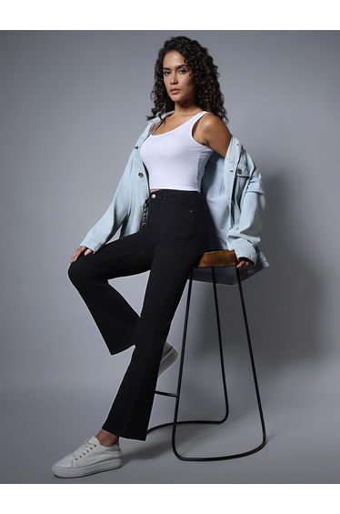 High Rise Boot Cut Fit Clean Look Jeans