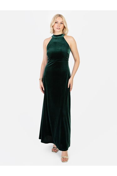 Maya Emerald Halter Neck Velvet Maxi Dress