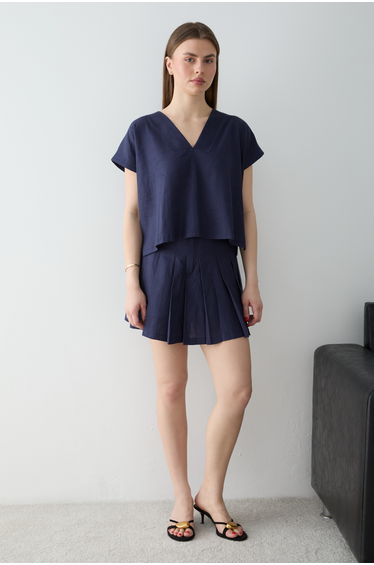 Navy Blue Woven Bottom - Top Set