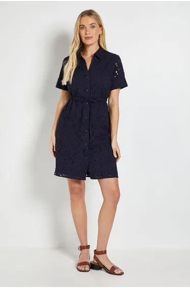 Petite Broderie Drawstring Shift Dress