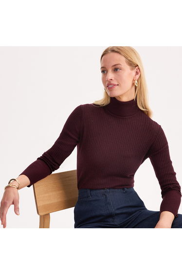 Fine Rib Knit Blended Wool Crew Neck Jumper/Sweater