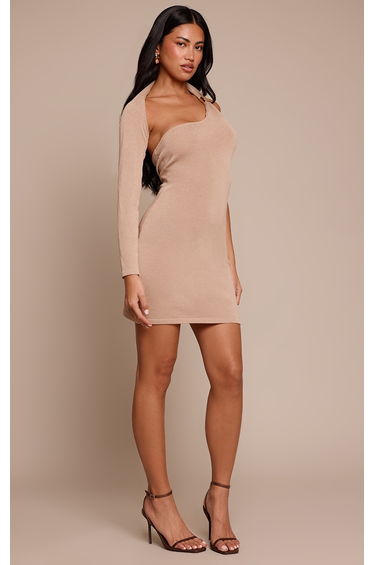 Beige Trim Detail Single Sleeve Dress