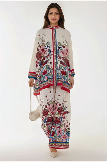 Printed High Waist Kimono-Pants Co-ord Set