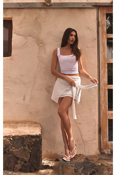 White Cheesecloth Wrap Front Mini Skirt