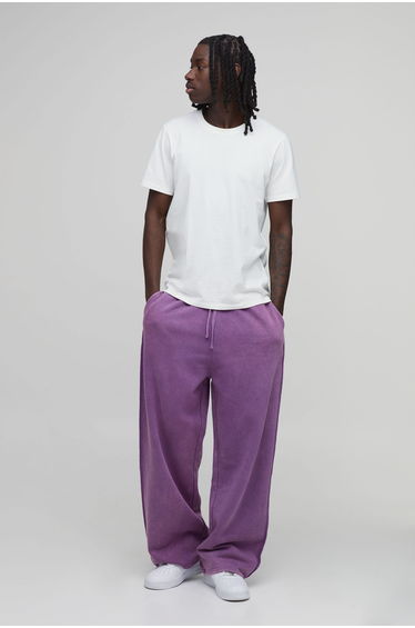 Wide Fit Exposed Seam Washed Jogger - purple