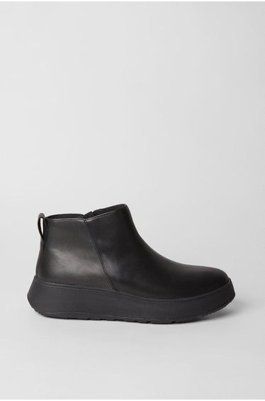 F-mode Leather Flatform Zip Ankle Boots All Black