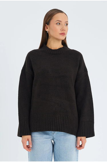 Mixray Oversized Ribbed Knit Sweater with Crew Neck