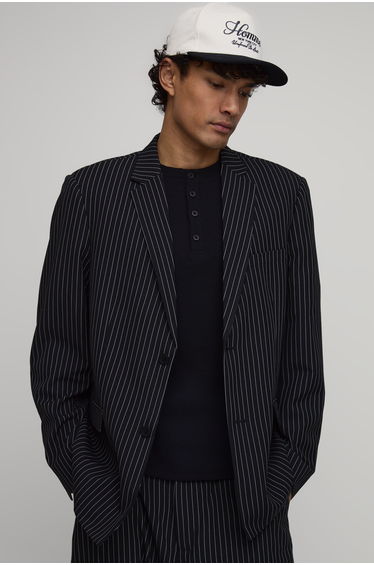 Pinstripe Oversized Blazer - black