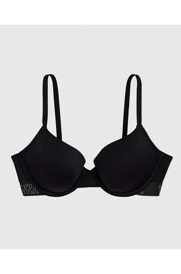 Lightly Lined Demi Bra with Logo in Black