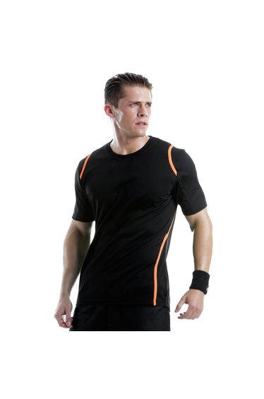 Gamegear® Cooltex® Short Sleeved T-Shirt / Mens Sportswear - Black/Fluorescent Orange